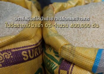 บราซิลมีมติให้นําเข้าข้าวเปลือกและข้าวสารในอัตราภาษีนําเข้าร้อยละ 0 จํานวน 400,000 ตัน